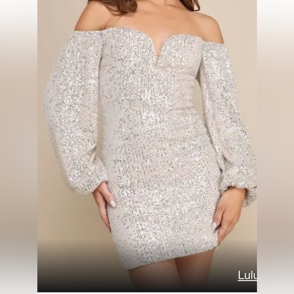 Immensely Iconic Silver Sequin Off-the-Shoulder Mini Dress